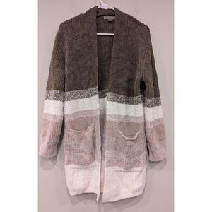 Barefoot Dreams Cozy Chic Ribbed Colorblock Open Cardigan Size Small